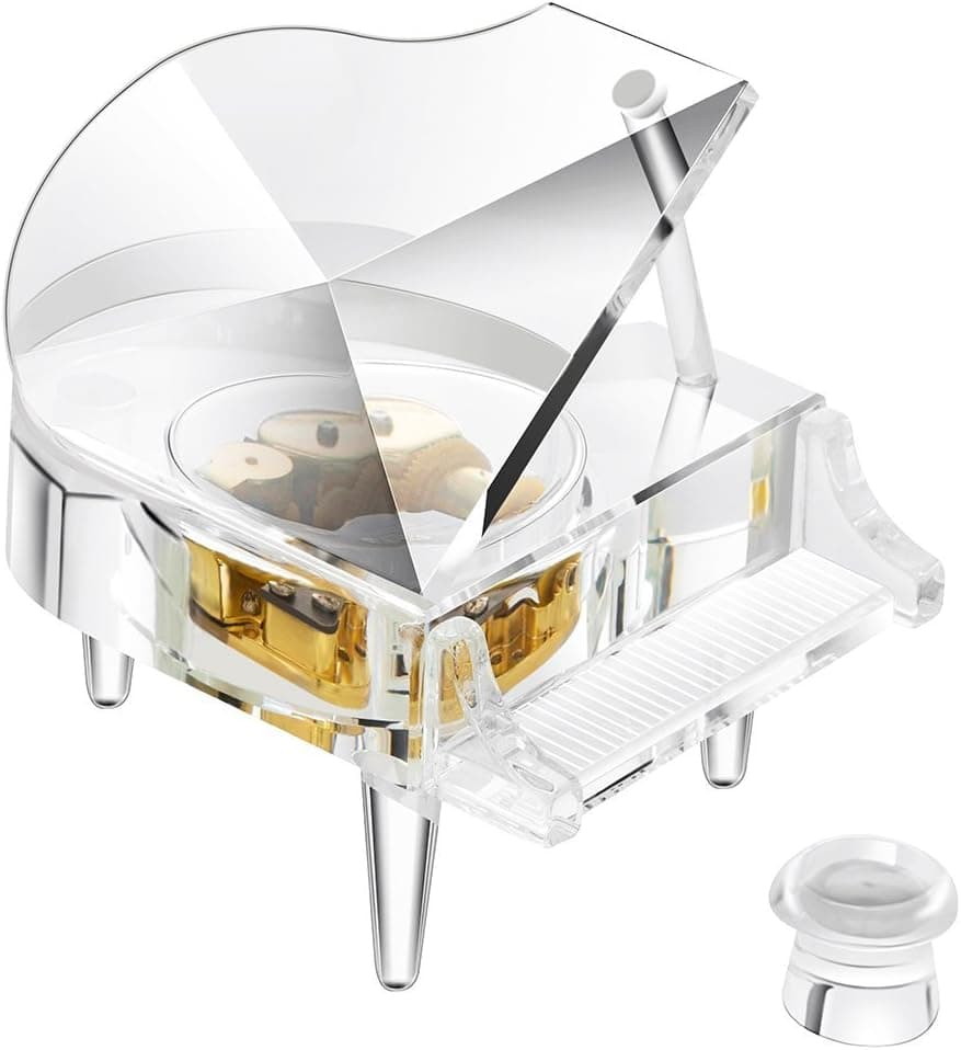 YWHL Crystal Piano Music Box Love Story Gold Plated Windup Clockwork Mechanism Home Decor Valentine's Day Gift for Woman
