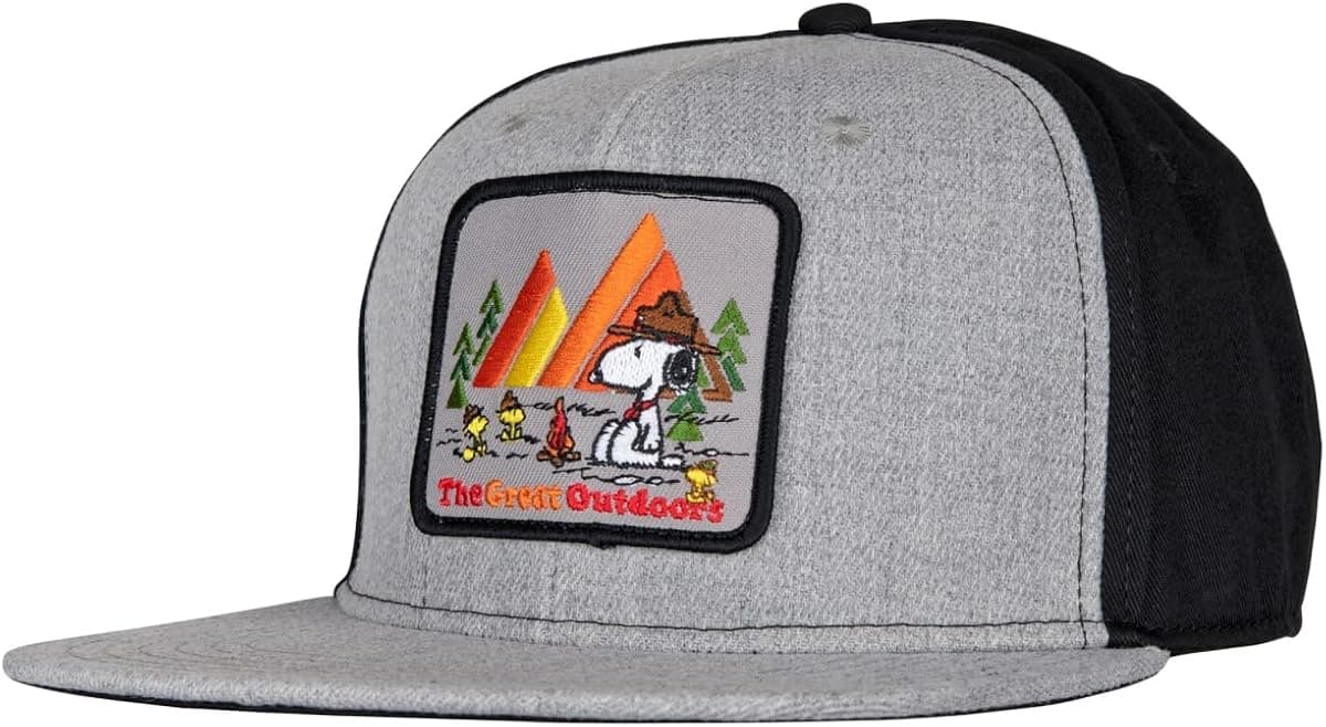 Peanuts Park Ranger Snoopy Dog Great Outdoors Snapback Flat Bill Hat Grey