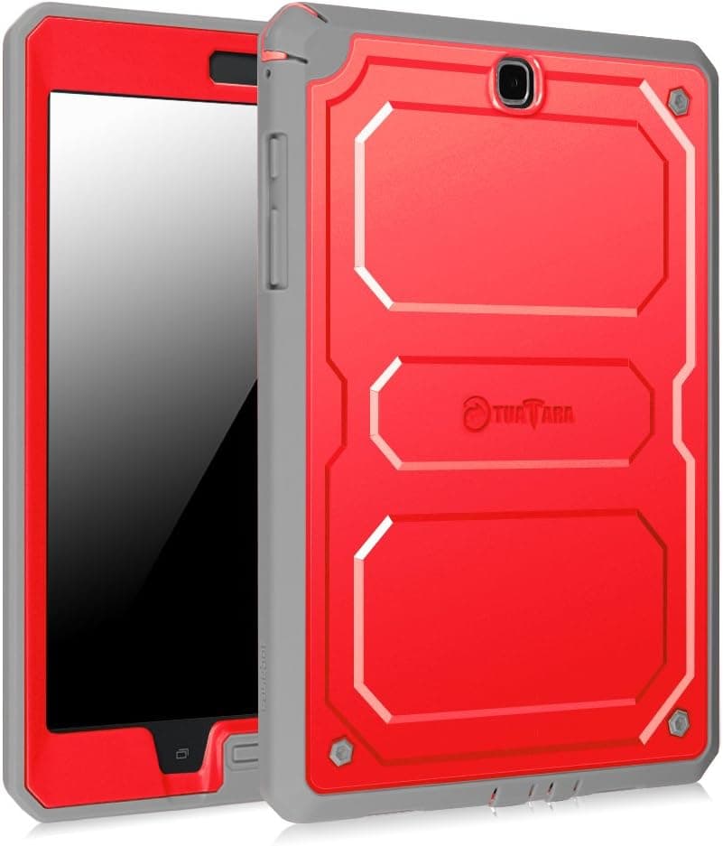 Fintie Samsung Galaxy Tab A 9.7 Case [CaseBot Tuatara] - Rugged Unibody Dual Layer Hybrid Full Protective Cover with Built-in Screen Protector and Impact Resistant Bumper, Red
