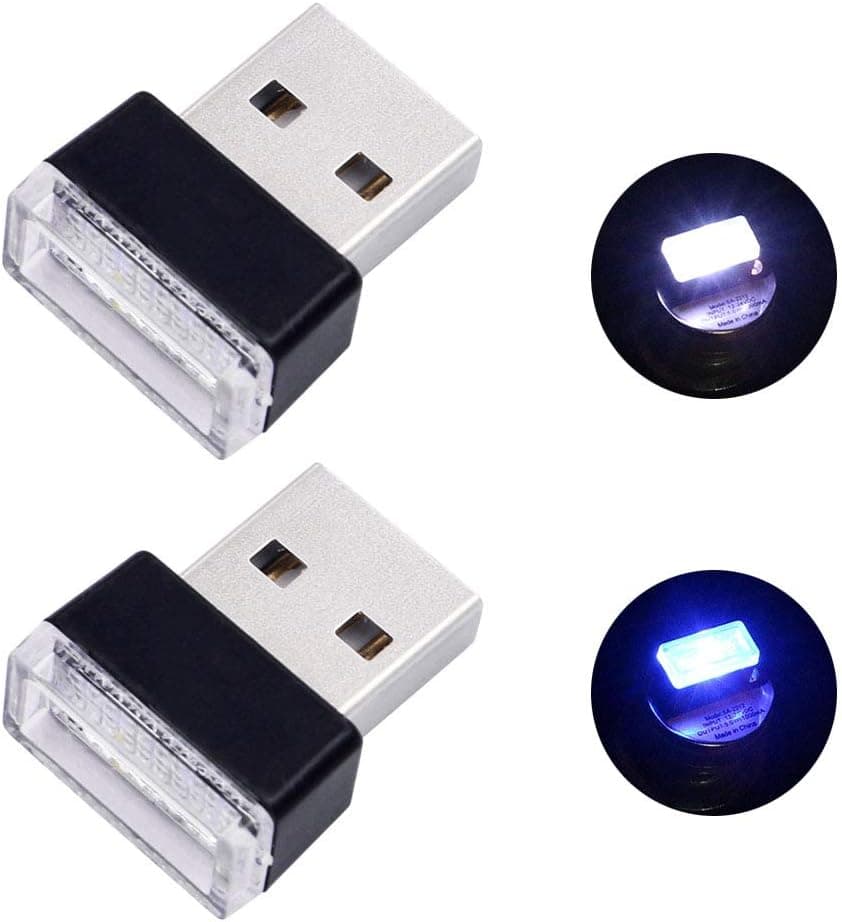 FICBOX 2Pcs Car Mini USB LED Interior Ambient Lamp Automotive Decorative Lighting Atmosphere Night Light Universal