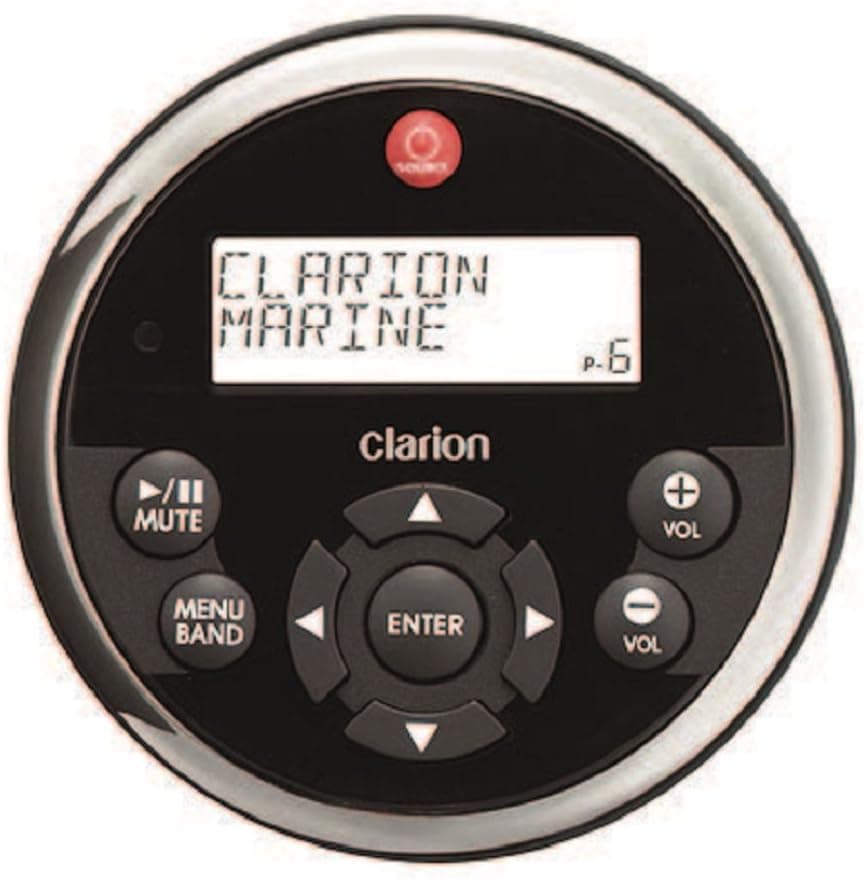 Clarion MW1 Watertight Black Face with Stainless Steel Bezel Remote with LCD Display for 2009 Marine Source Units