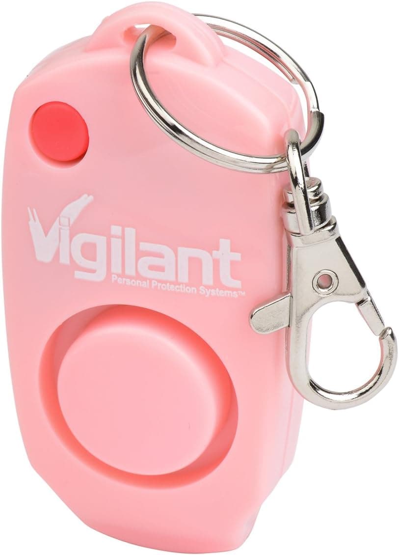 Vigilant 130dB Personal Alarm - Backup Whistle - Button Activated with Hidden Off Button - Bag Key Chain Clip - Batteries Included, Pink, 1-Pack