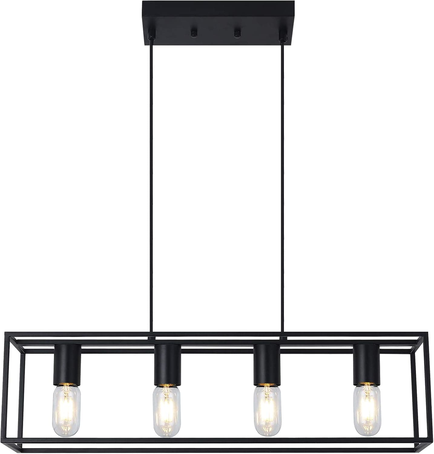 Fabulis Farmhouse Linear Chandelier Pendant Lighting, 4-Light Kitchen Island Lighting with Metal Open Frame for Kitchen Dining Room£¨Black,4-light£©.