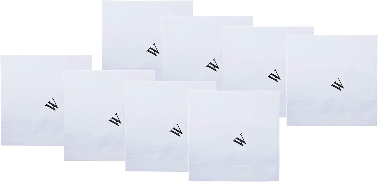 Retreez 8 Pc Pure Cotton Initial Monogrammed Men's Handkerchiefs Hanky Gift Set
