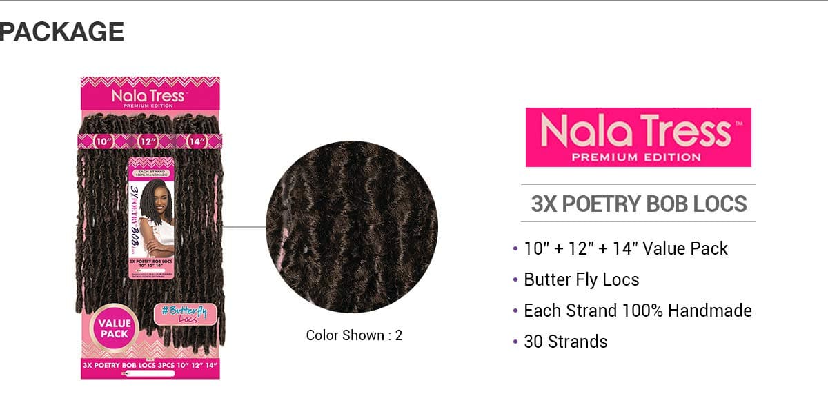 Janet Collection Crochet Braids Nala Tress 3X POETRY BOB LOCS 10" 12" 14" (BUTTERFLY LOCS SERIES) (OET1B/30)