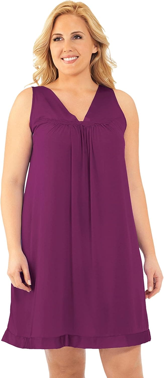 Exquisite Form 30107 Women's Nylon Tricot Sleeveless Short Knee Length Nightgown