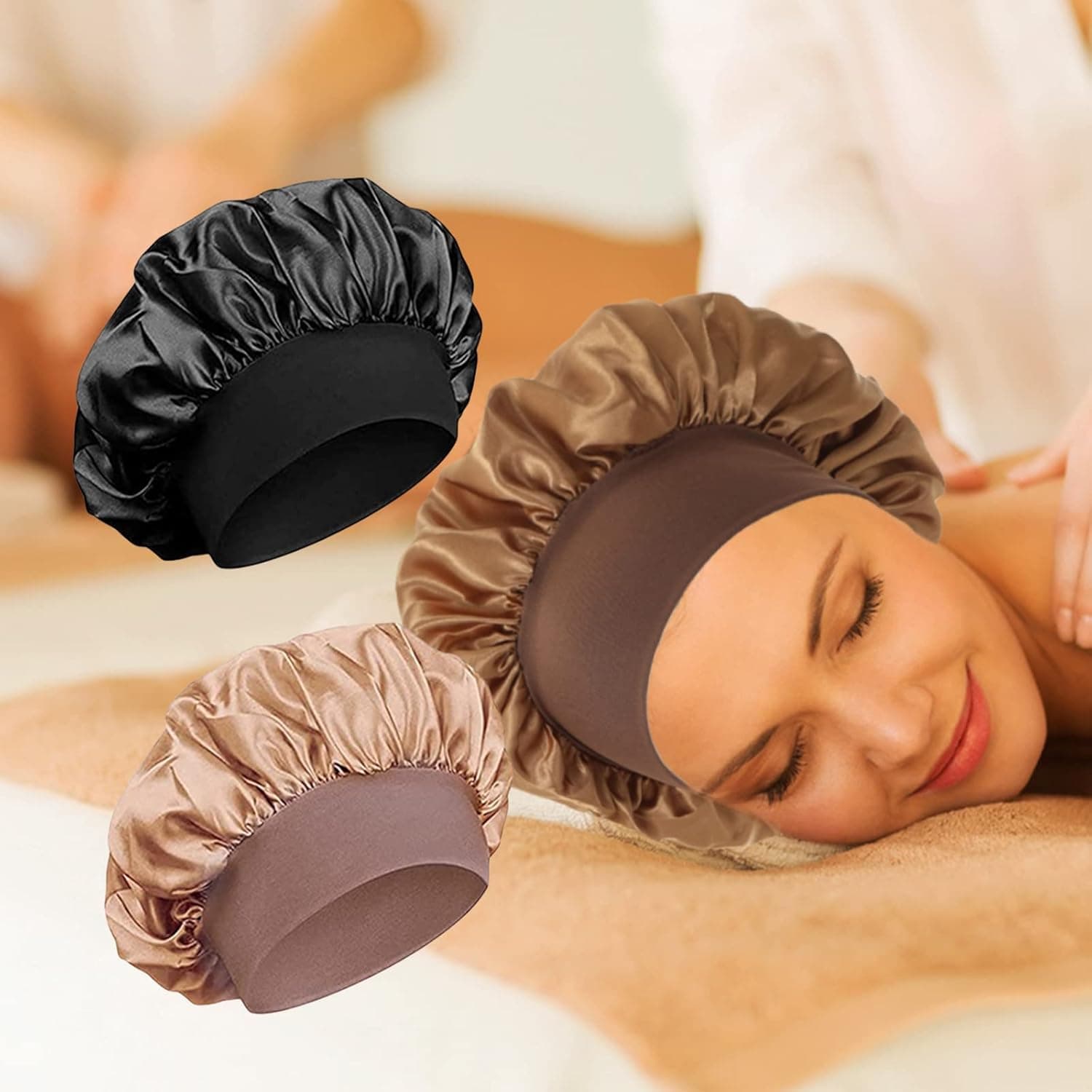 Satin Bonnet 2PCS Silk Bonnet Hair Bonnet for Sleeping Satin Cap Extra Large Reversible for Women Curly Natural Hair Blush Silk Hair Wrap for Sleeping, Soft and Comfortable Silk Sleep Cap