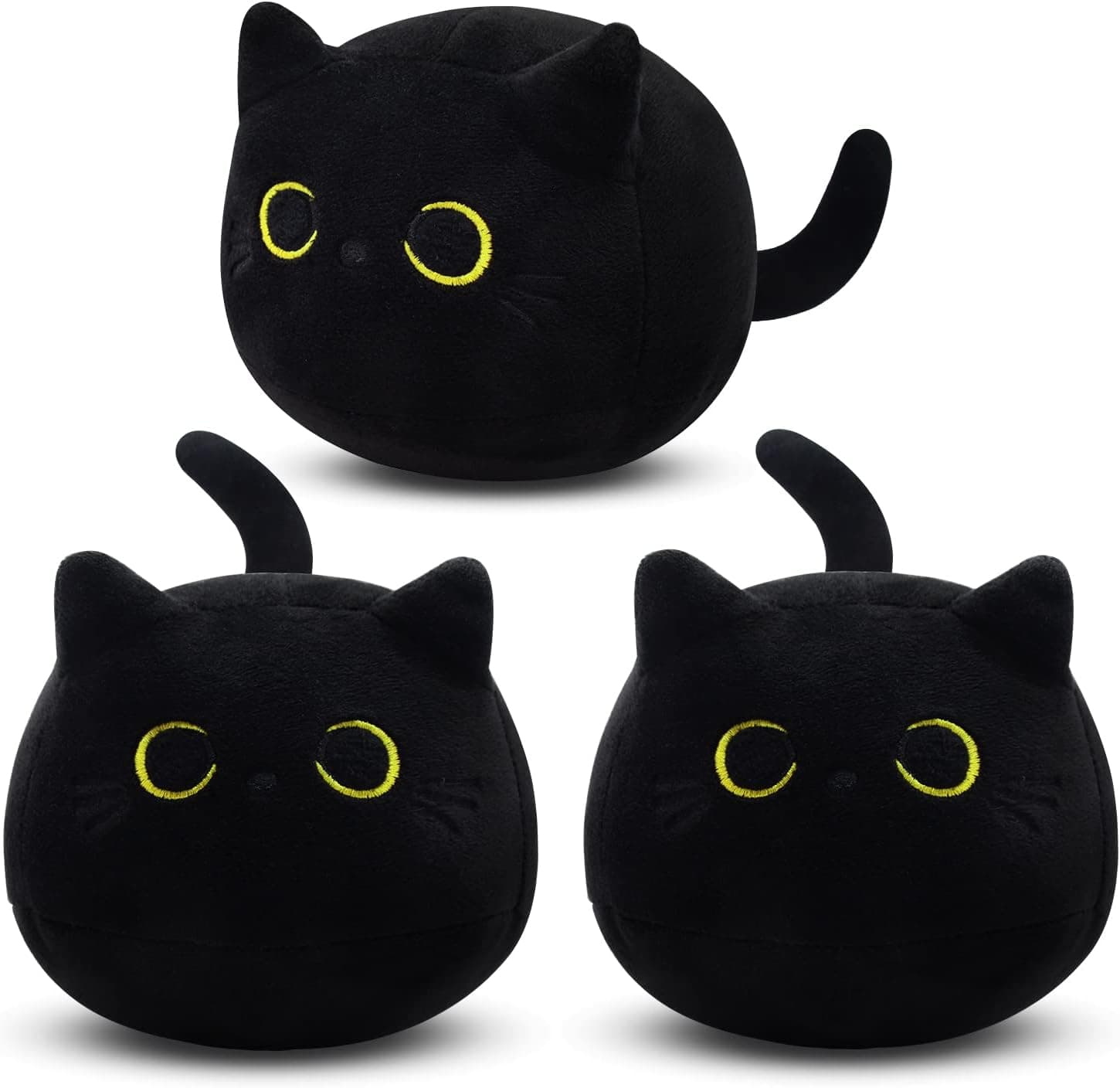 LSYDCARM 3Pcs Black Cat Plush Toy, Cute Mini Black Cat Stuffed Animals Kawaii Plush Cat Plushie, Soft Small Cat Pillow Stuffed Black Cat Toy for Kids Birthday Home Decoration