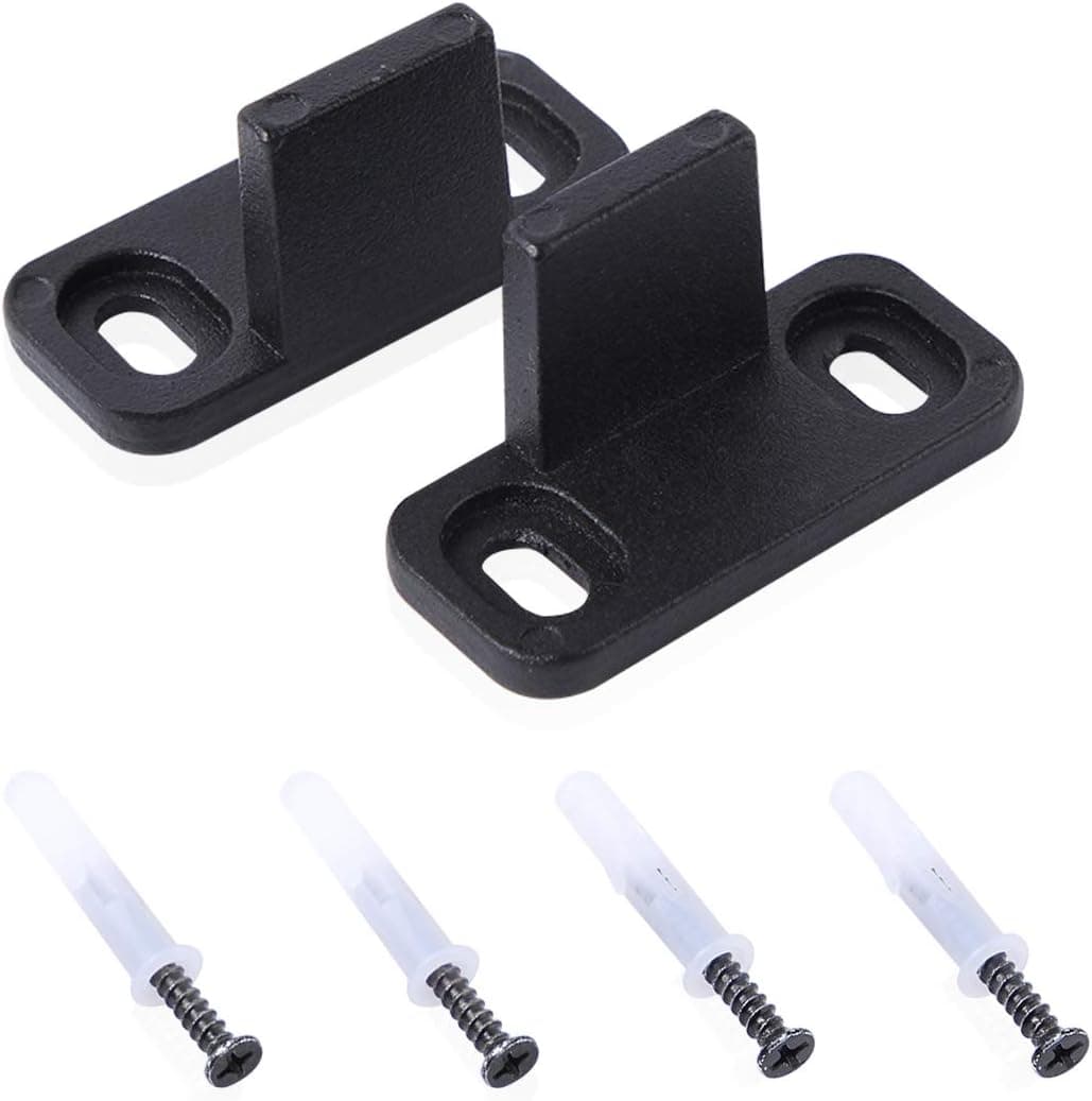 POPUBB Barn Door Floor Guides Floor Mount, Set of 2 Sliding Barn Door Hardware Bottom Guides, Adjustable L Shape Brackets for Bypass Door, Pocket Door, Closet, Cabinet, Black