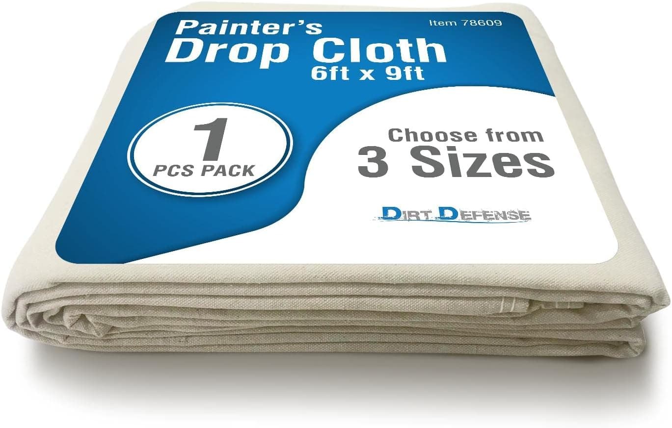 Canvas Drop Cloth Cotton Tarp Large Canvas Tarp for Art Supplies, Drop Cloths for Painting Supplies/Paint Canvas Fabric and Furniture Cover from Paint by DIRT DEFENSE (6ftx9ft Pack of 1)
