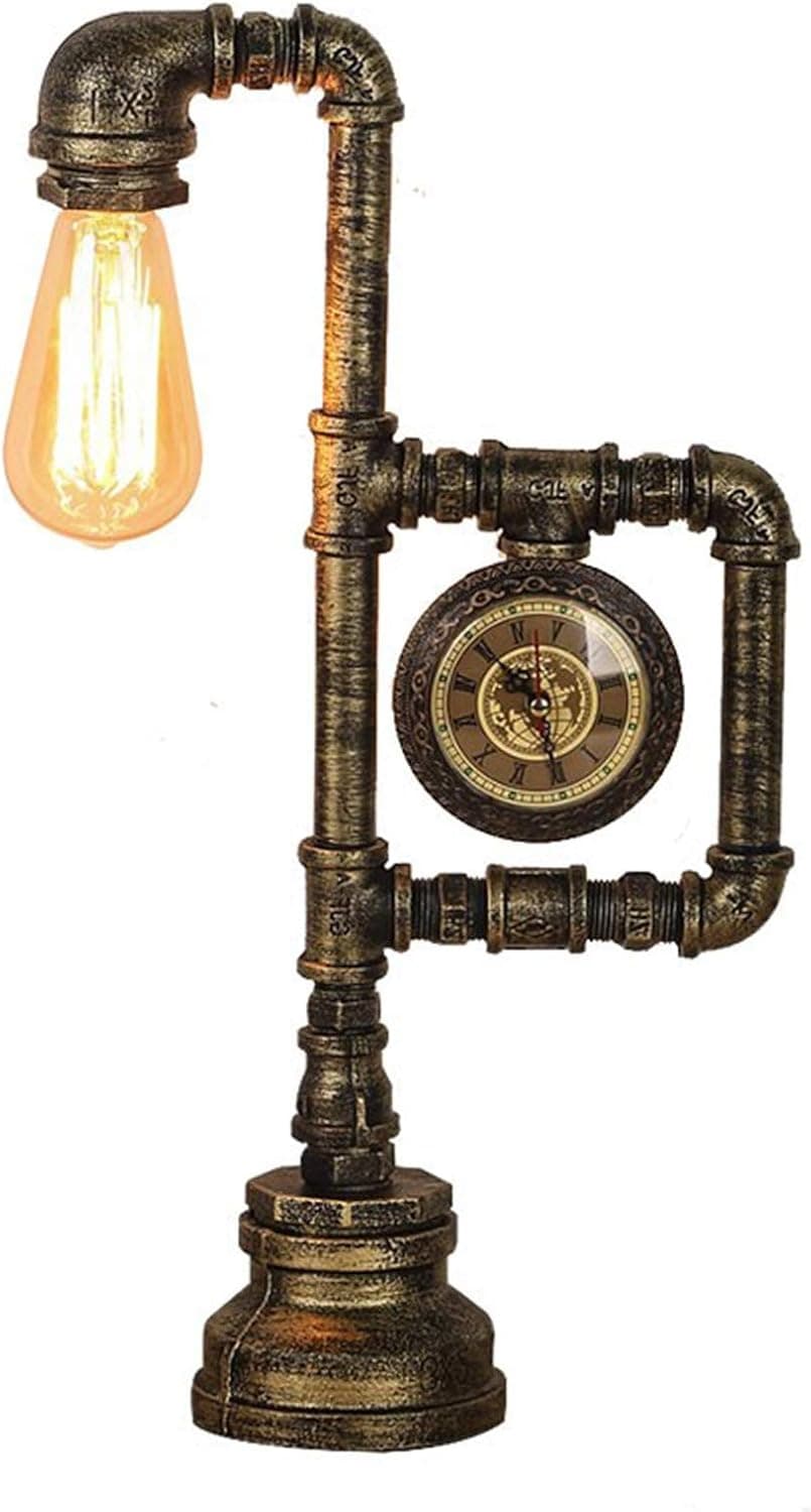 SXYQR Industrial Table Lamp Vintage Bedside Lamp Steampunk Antique Accent Lamp Iron Nightstand Lamp E26 for Bedroom Living Room Cafe Bar House Décor