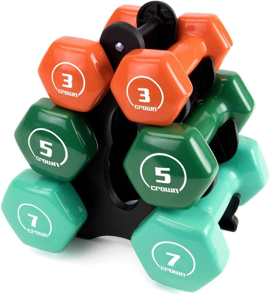 Set of 3 Pairs of Brightbells Vinyl Hex Hand Weights: Colorful, Tropical Coated Non-slip Dumbbell Free Weight Sets - Home & Gym Equipment