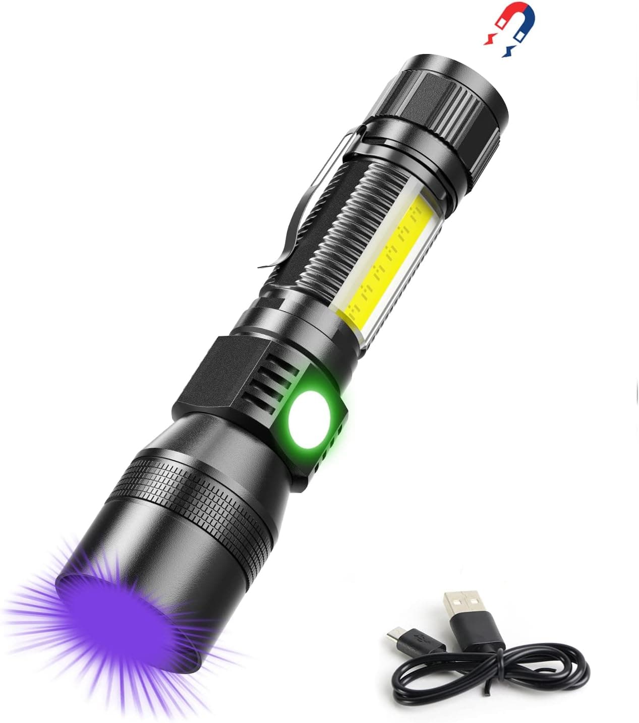 UV Flashlight Blacklight, USB Rechargeable Flashlights Magnetic Flashlight with SideLight, 1000LM Flashlight Black Light, COB Work Light, Zoomable, Waterproof Worklight, Pet Urine