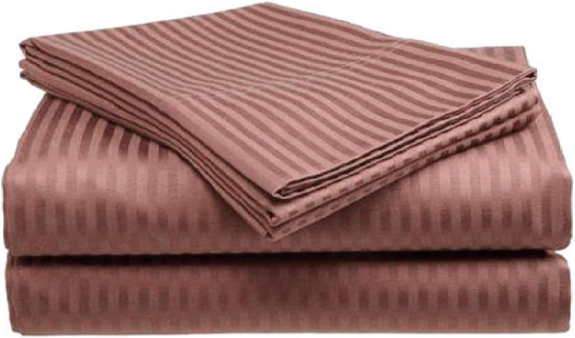 European Comfort Luxury Soft Wrinkle Resistant Striped Queen Sheet Set, Mocha