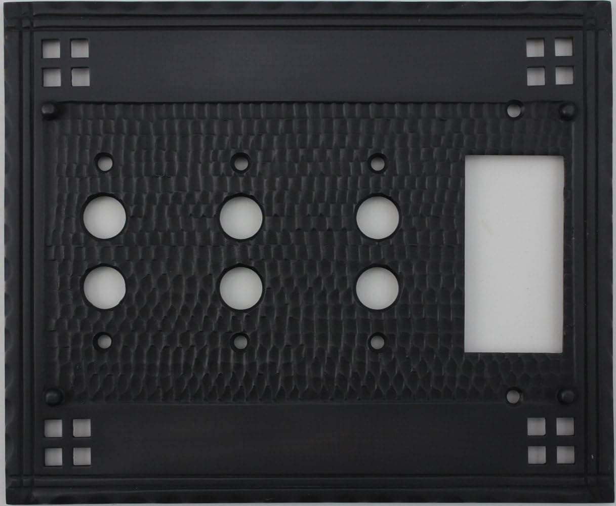 Arts & Crafts Mission Style Oil Rubbed Bronze 4 Gang Switch Plate - 3 Push Button Light Switch Openings 1 GFI/Rocker Opening