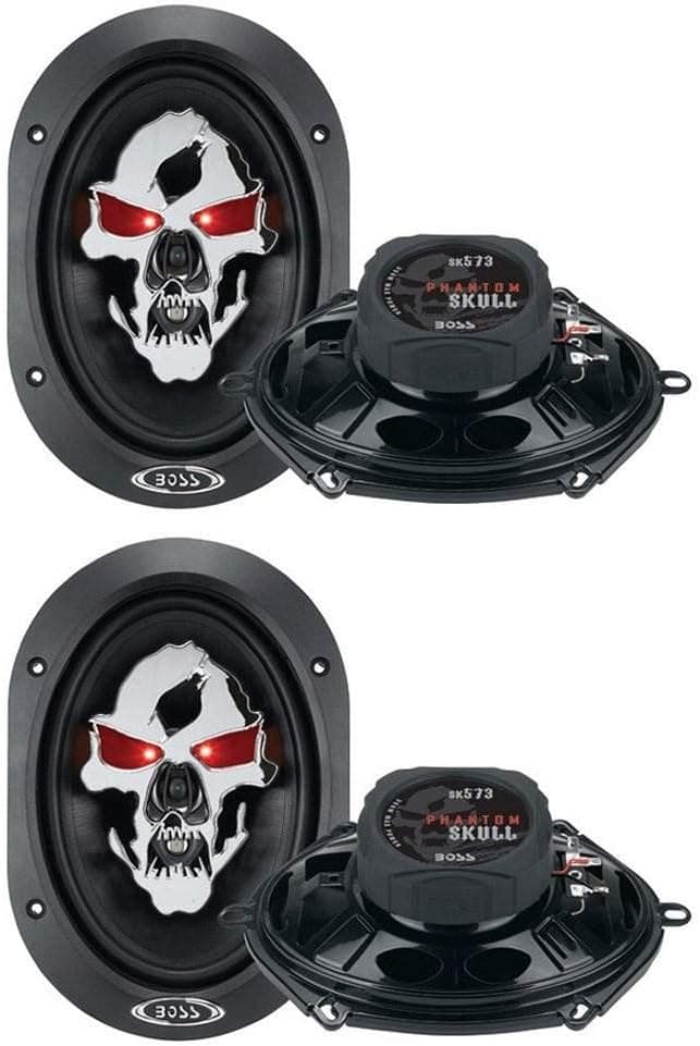 4 New BOSS SK573 5x7 700W Phantom Skull 3 Way Car Audio Coaxial Speakers