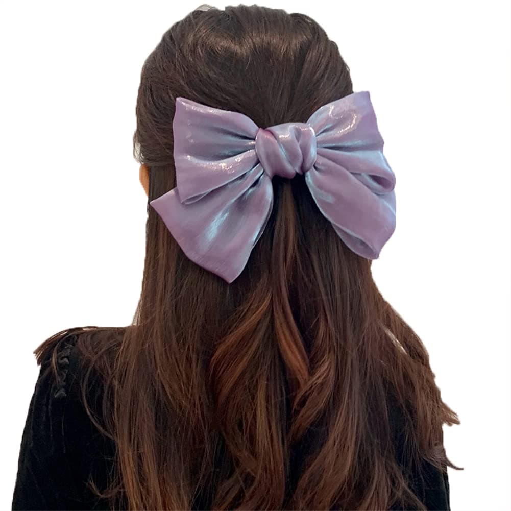 Big Satin Bow Hair Clip for Women Purple Barrette Hair Clips Bows Handmade Bowknot Hair Clip for Women's Head Bows for Women Girls Bow Hairpin