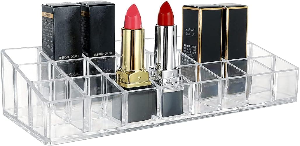 Makeup Lipstick Organizer Holder, 24 Slots Clear Acrylic Lip Gloss Rack Holder, Cosmetics Nail Polish Makeup Brushes Storage Box, Cosmetic Display Case