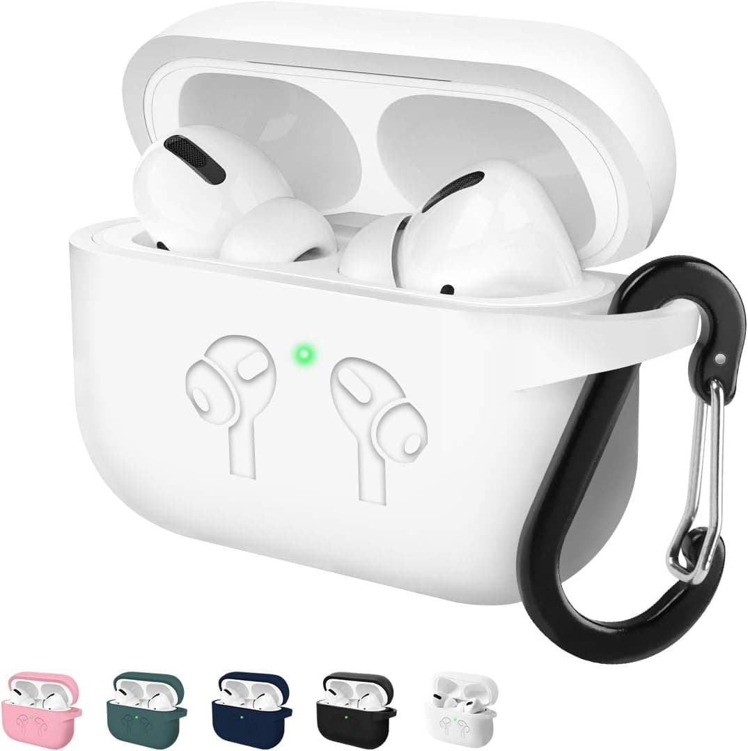 2019 Upgraded AirPods Pro Case Cover, Soft Thick Silicone Skin Protective Cover with Keychain Visible Front LED for AirPods Pro Wireless Charging Case, White