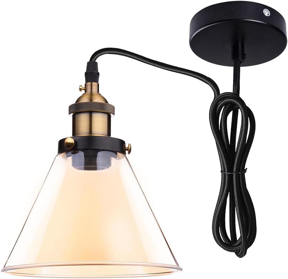 Yescom Hanging Triangle Shape Mouth-Blown Amber Transparent Glass Shade Vintage Pendent Fixture for Ceiling Lamp Light