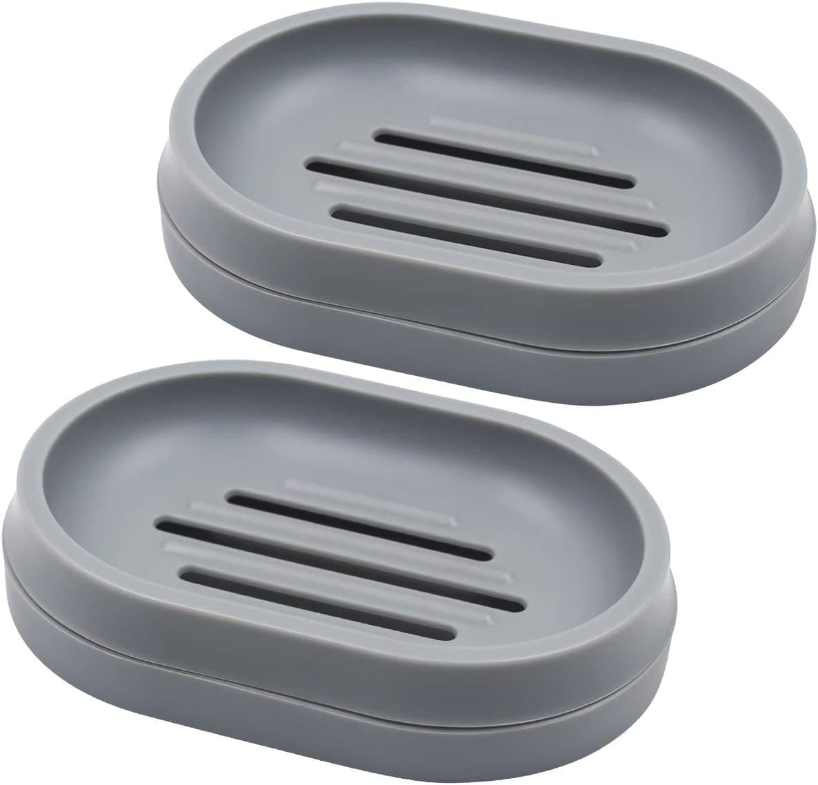 Soap Dishes Dual-layer Draining Soap Dish Soap Holders for Bathroom Kitchen Sink 2 Pack Grey