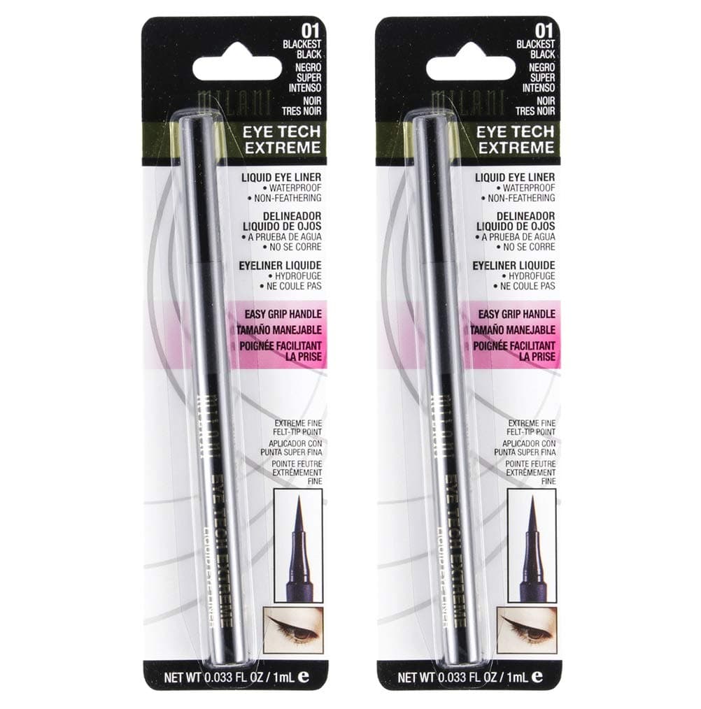Pack of 2 Milani Eye Tech Extreme Liquid Eyeliner, Blackest Black (01)
