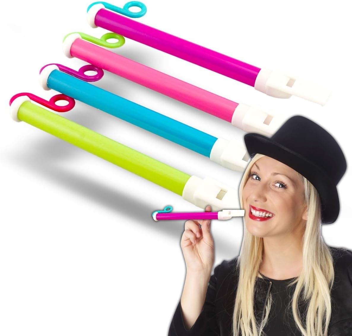 8 1/2" Assorted Color Novelty Slide Whistle Flute Noise Maker Party Favors - 12 Pack
