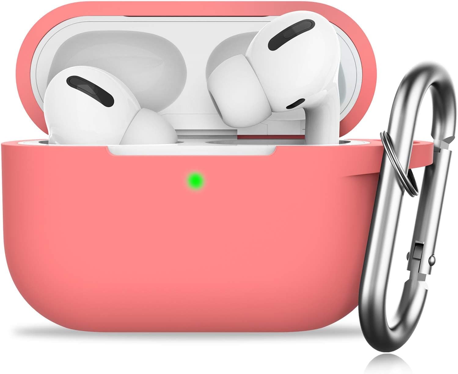 GMUDA for AirPods Pro(2nd Generation/1st Generation)，Protective Silicone Cover with Keychain,Compatible with Apple AirPods Pro 2, Front LED Visible (Coral)