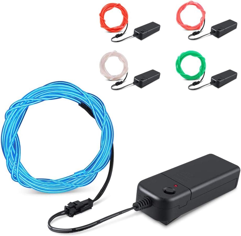 KOMAKE EL Wire, 9ft Neon Lights 7 Pack EL Wire Kit Neon Glowing Strobing Electroluminescent Wire for Halloween Christmas Party Decoration Home (Green, Blue, Red, Yellow, Purple, White, Pink) (7 Pack)