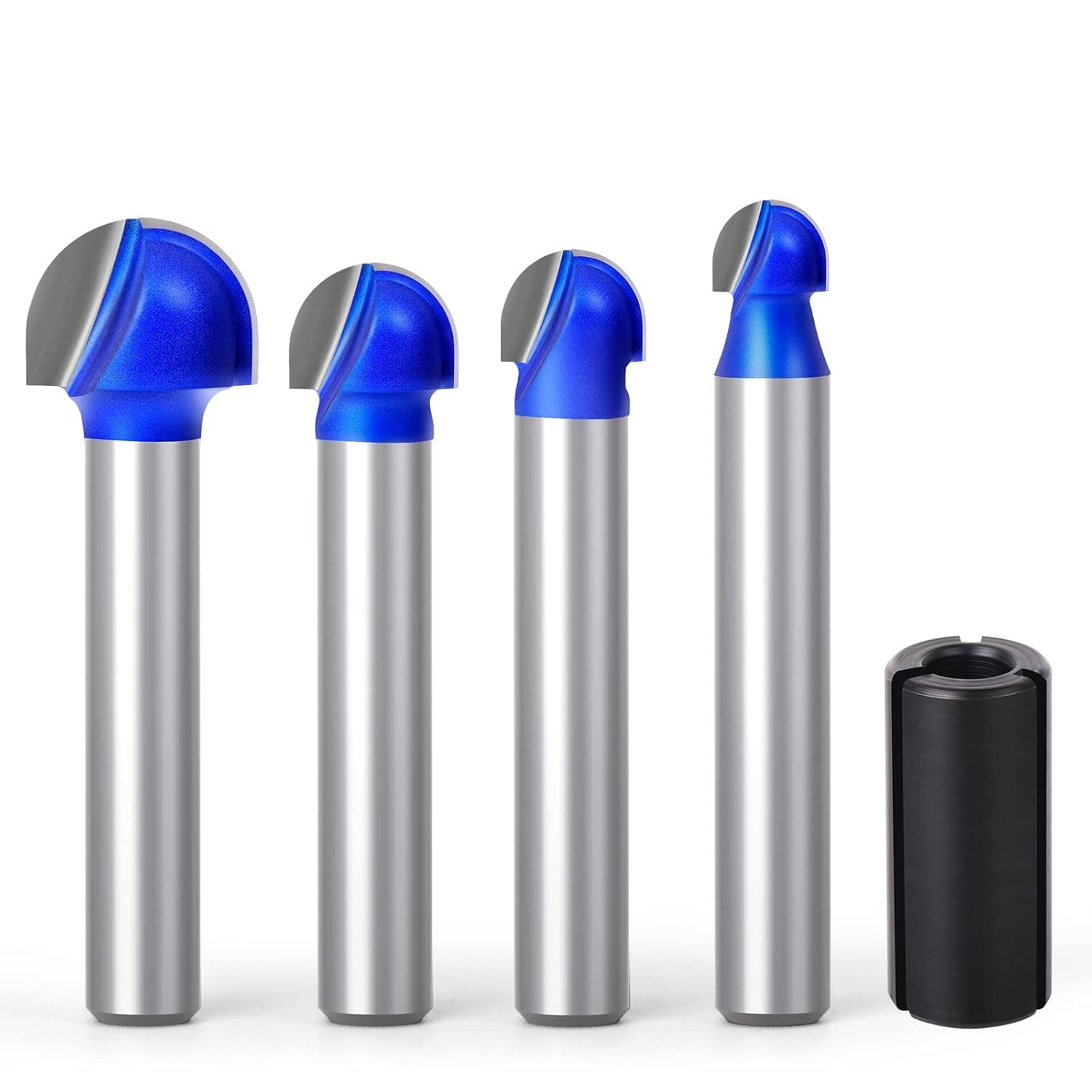 MEIGGTOOL 4PCS Core Box Router Bit Kit, 1/4-Inch Shank Round Nose, Round Groove Milling Cutter Tool, 1/4, 5/16, 3/8, 1/2 Inch Cutting Diameter.