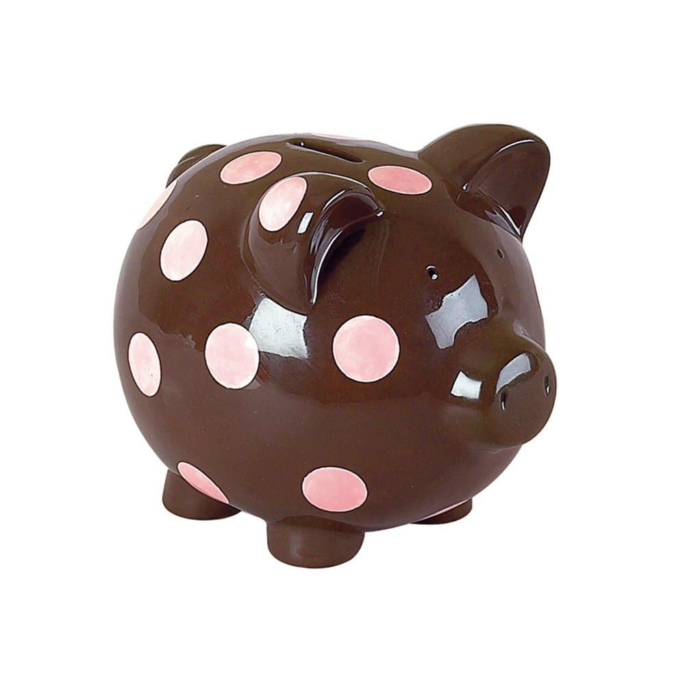 Elegant Baby Chocolate w/ pink polka dots pig bank (Discontinued by Manufacturer)