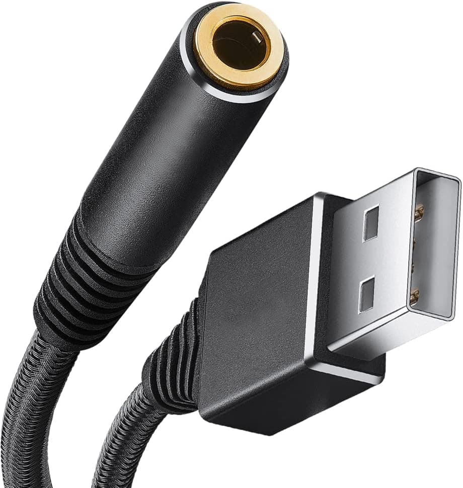 USB to 3.5mm Jack Audio Adapter,USB to Aux Cable with TRRS 4-Pole External Stereo Sound Card USB to Audio Jack Adapter for Headphone, Speaker, PS4, PS5, PC, Laptop, Desktops, black