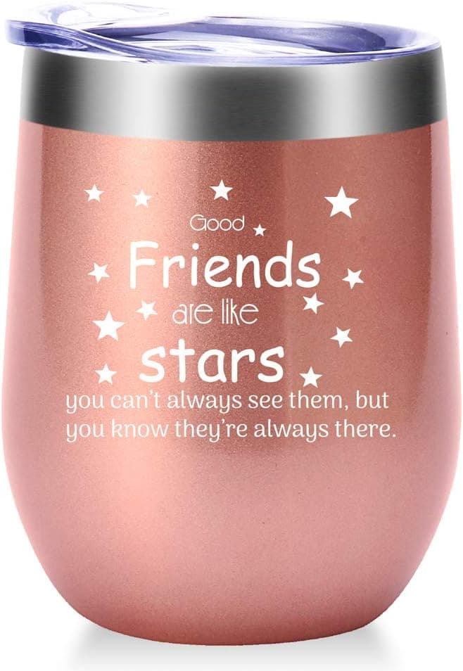 AMZUShome Good Friends Are Like Stars Mug.Best Friend,Long Distance Friendship,Birthday,Christmas Gifts for Women,Bestie Wine Tumbler(12oz Rose Gold)