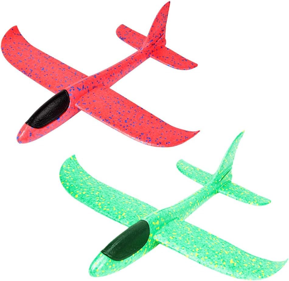 Huture 2 Packs 15" Glider Airplane Throwing Foam Airplane Toys Dual Flight Mode Aeroplane Gliders Flying Aircraft Best Outdoor Sport Game Toys for Kids Children Boys Girls, Red Green
