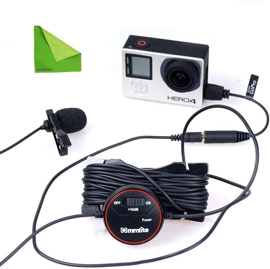 EACHSHOT CVM-V03GP CoMica dB Adjusting Lavalier Microphone Clip-on Omni-Directional Condenser Mic for GoPro HERO3, HERO3+ and HERO4 with Wind Muff