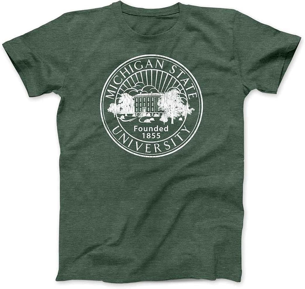 Michigan State University Official Collegiate Seal Logo Unisex T-Shirt, Hand-Printed by MSU Alumni