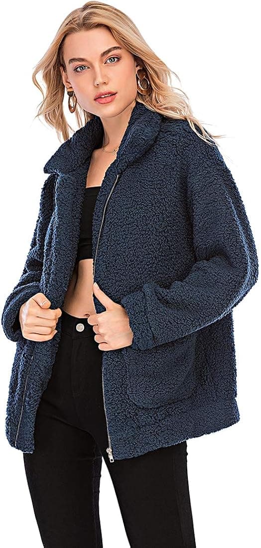 YYW Jackets for Women,Casual Fleece Fuzzy Faux Shearling Warm Winter Oversized Outwear Jackets Shaggy Coat