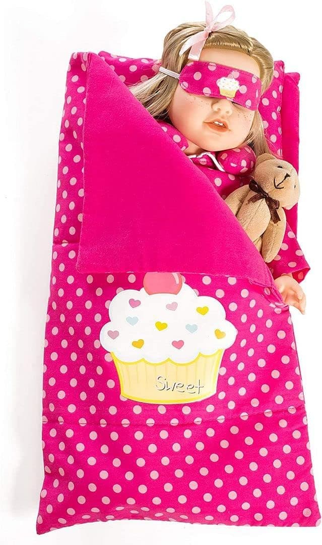 Beverly Hills Doll Accessories Reversible Doll Sleeping Bag with Pillow for Dolls Sleepovers, Slumber Parties, and Camping Nights, Fits 18 Inch Doll