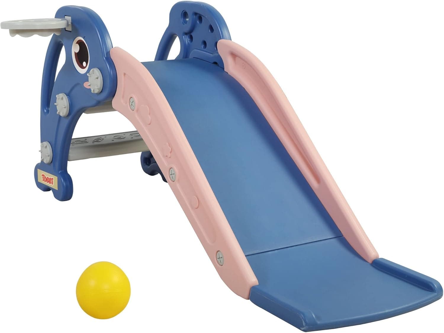 TOBBI Kids Slide for Indoor and Outdoor, Freestanding Slide for Toddler Playground Slipping Slide Climber Toy Playset with Basketball Hoop & Ball, Blove