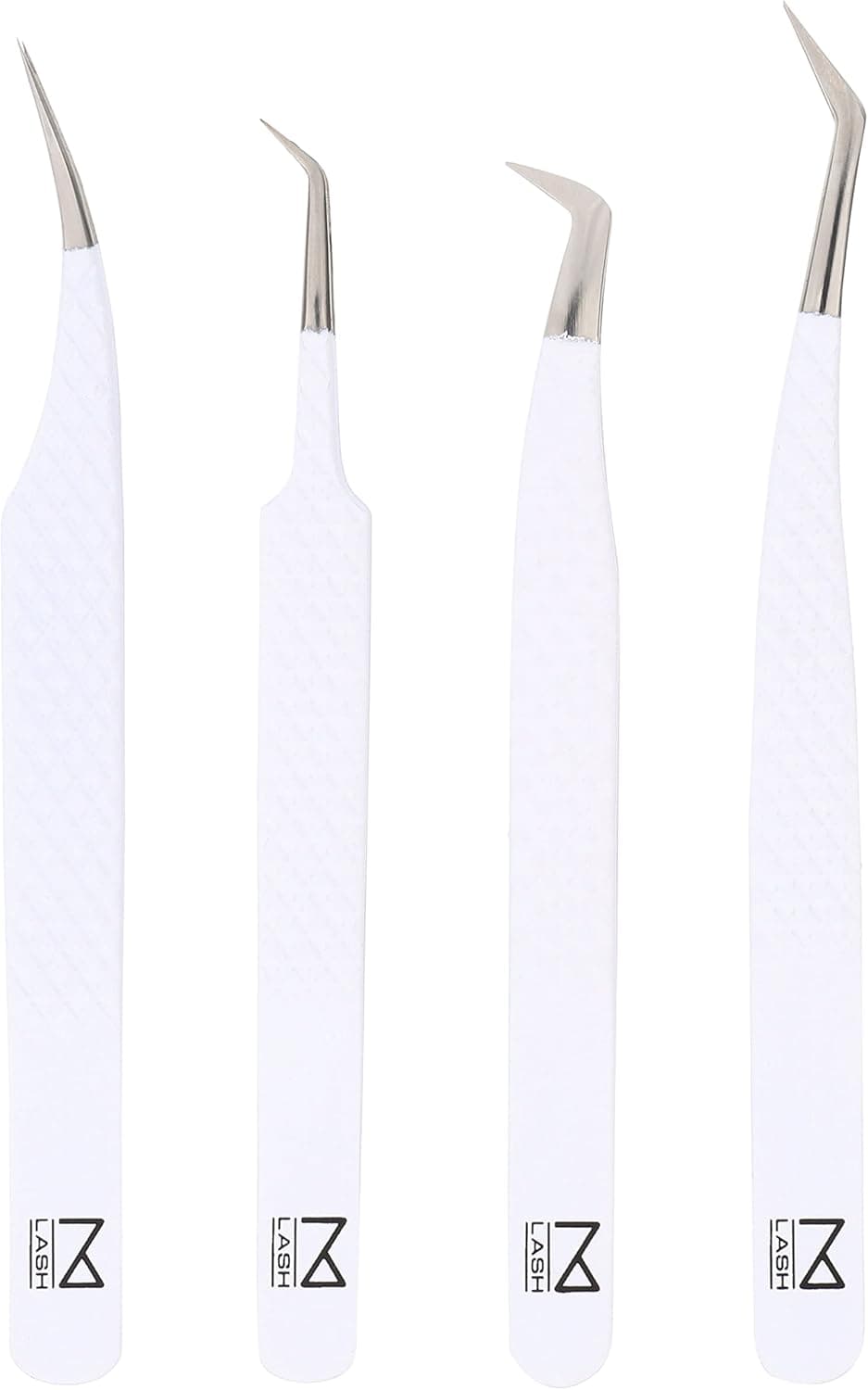 SET OF 4 M Lash Tweezers I-Series Professional Japanese Steel Quality Eyelash Extensions Supplies (White)