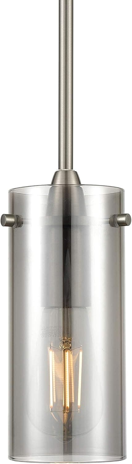 Linea Modern Brushed Nickel Pendant Light - Small Polished Smoke Glass Effimero Pendant Adjustable Hanging Lighting Fixture for Kitchen Island, Over Sink and Bathroom