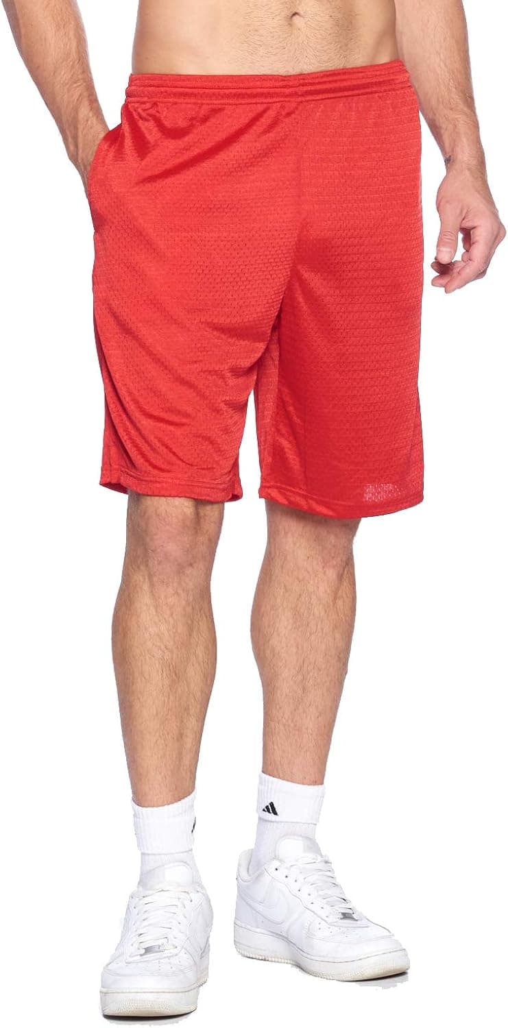 PROGO USA Men's Athletic Moisture Wicking Long Mesh Short Pants with Two Side Pockets