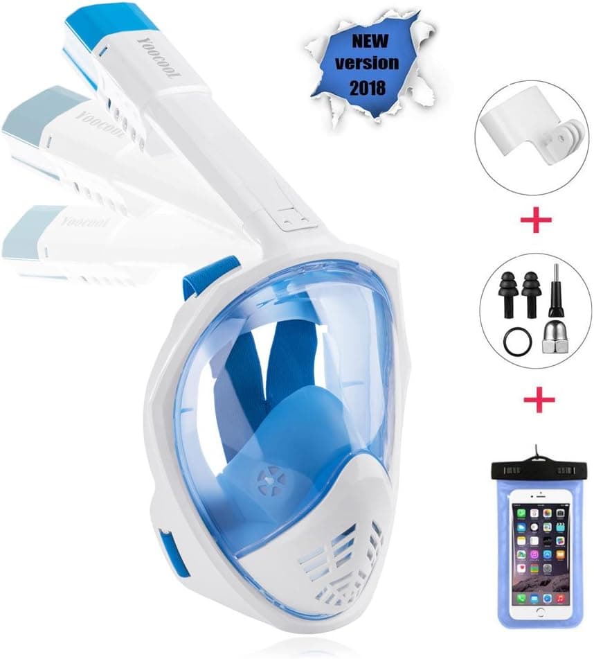 YOOCOOL Full Face Snorkel Mask Foldable 180° Panoramic View Diving Scuba Mask Free Breathing Full Face Snorkeling Mask