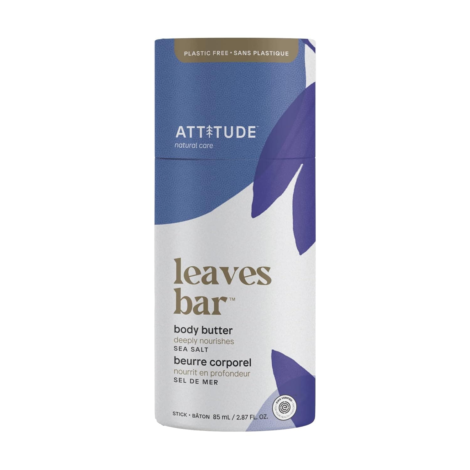 ATTITUDE Body Butter Bar, EWG Verified, Plant and Mineral-Based Ingredients, Plastic-free Vegan and Cruelty-free Beauty Products, Nourishing, Sea Salt, 2.87 Ounce
