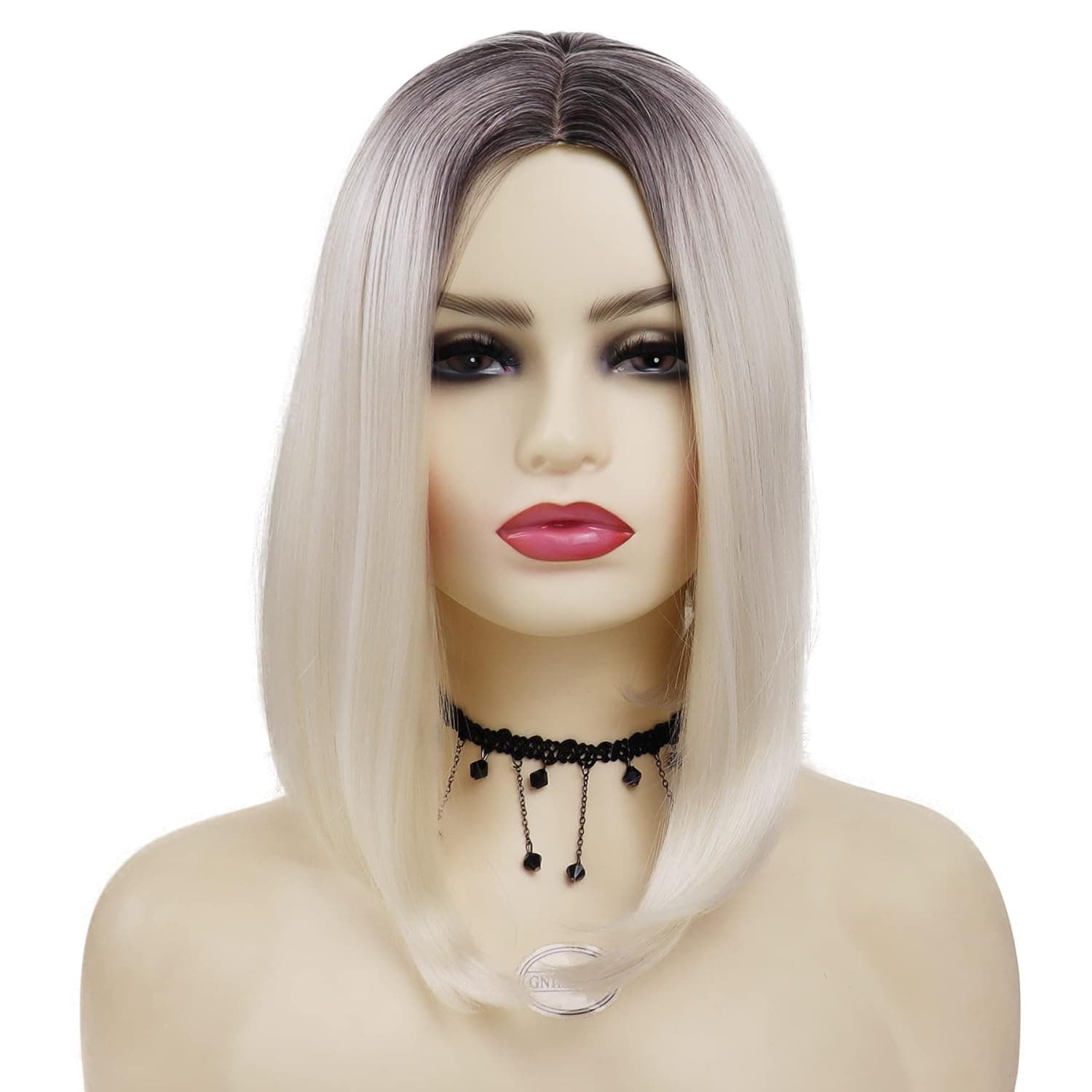 GNIMEGIL Platinum Blonde Wigs for White Women The Bobs Ombre Color Short Wig Dark Roots 2 Tone Color Straight Hair High Quality Synthetic Wig Daily Use
