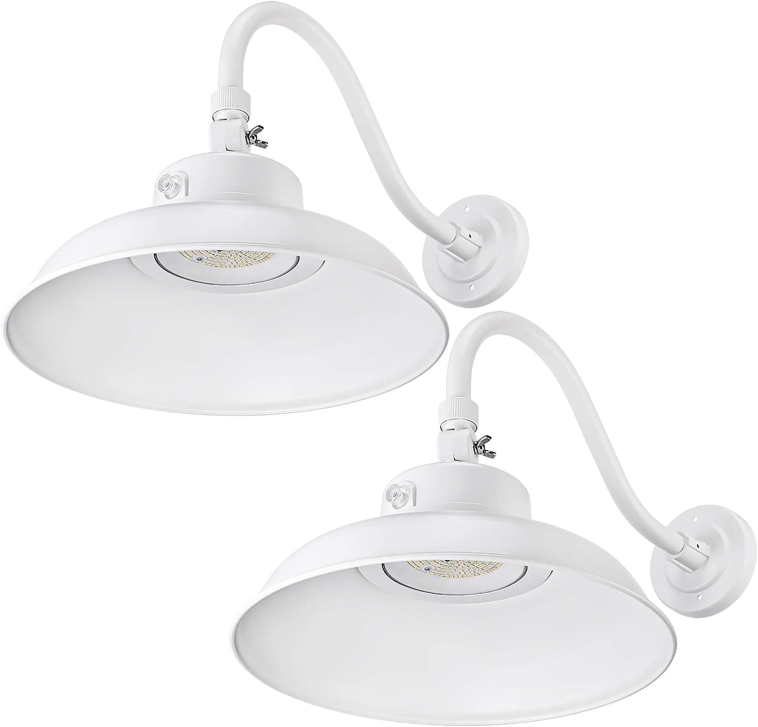 LEONLITE LED 14 Inch Gooseneck Barn Light, 40W 5000K Wet Location Rated, 4800lm, Photocell Included Swivel Head Dusk to Dawn Outdoor Wall Light, ETL Certified, White, Pack of 2