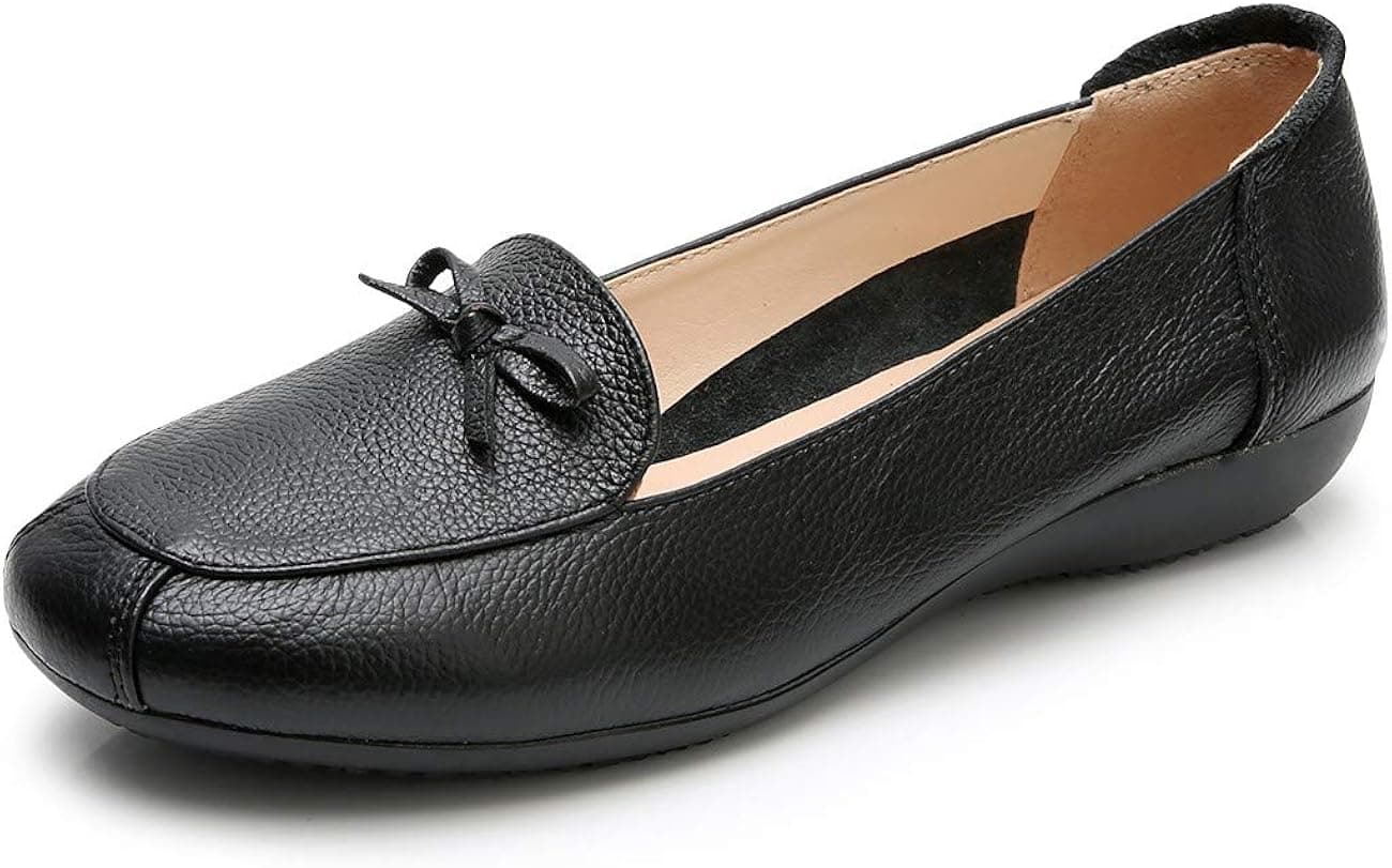 VenusCelia Women's Bowknot Dance Flat Shoe (10 M US,Black)