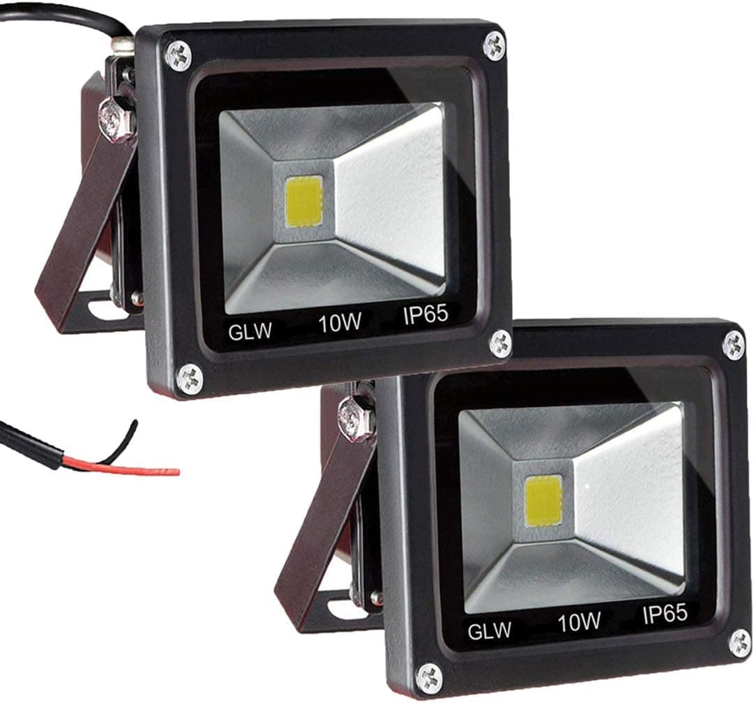 GLW 12V AC or DC LED Flood Light,10W Mini IP65 Waterproof Outdoor Light,900LM,6000K,Daylight White Security Light,80W Halogen Bulb Equivalent (2 Pack)