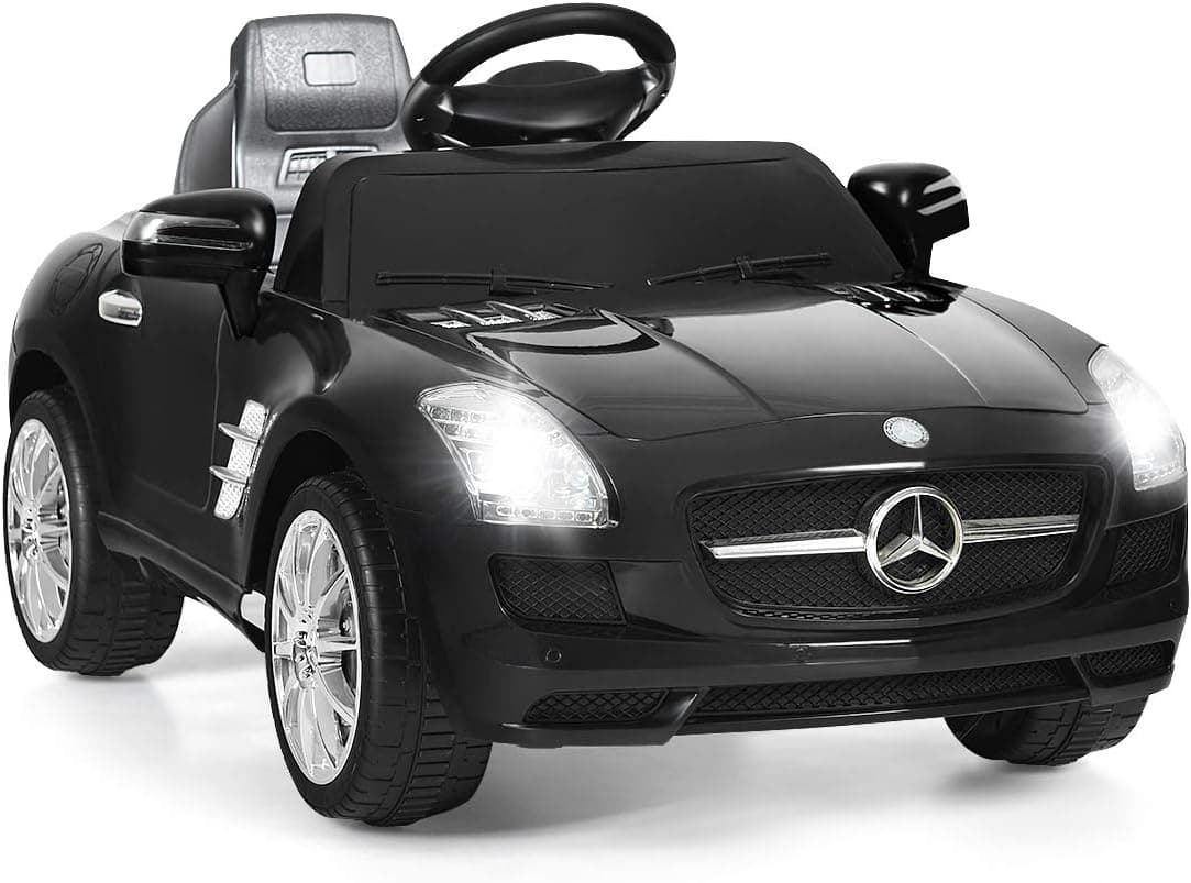 HONEY JOY Ride On Car, 6V Licensed Mercedes Benz SLS Battery Powered Electric Car for Kids w/Remote Control, Lights, Music, MP3, Safety Belt, 4 Wheeler Kids Cars to Drive, Gift for Boys Girls(Black)