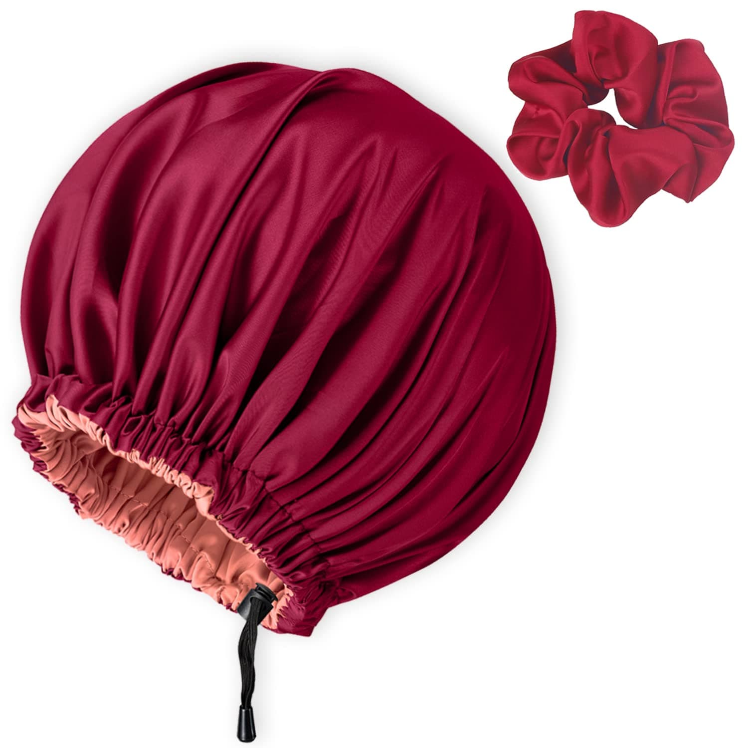 Silk Satin Hair Bonnet Wrap for Sleeping Curly Hair Bonnets for Black Women Men Sleep Cap Reusable Silk Scrunchies Shower Caps Night Cap Head Scarf Cover Bonette Large Designer Soft Hat with Long Hair